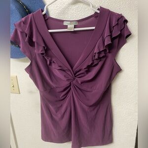 Y2K Vintage Suzie Purple Ruffle Knot-Front V-Neck Blouse